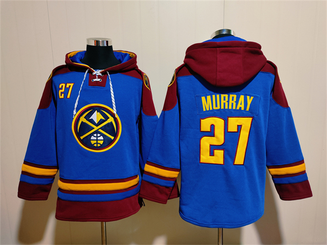 Men's Denver Nuggets #27 Jamal Murray Blue/Red Lace-Up Pullover Hoodie